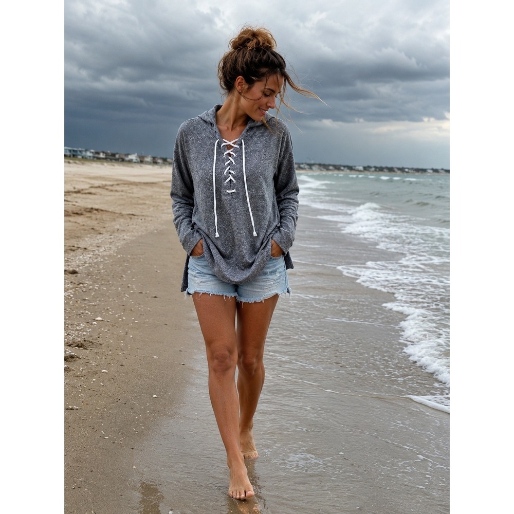 Aeropostale‎ Terry Cloth Lace Up Hoodie Tunic Coastal Beach Weekend Escape Small